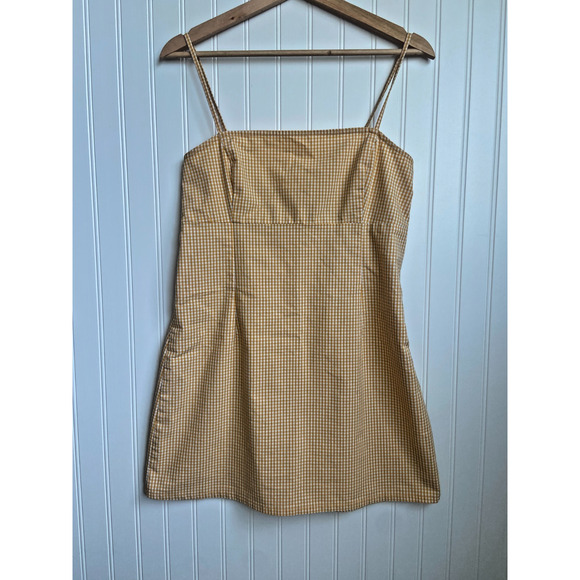 Garage Yellow Gingham Mini Dress Women's Medium Checkered Skater Picnic - Picture 1 of 6